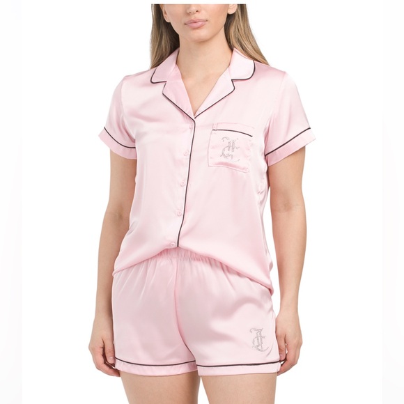 JUICY COUTURE Satin Notch Collar Pajama Set - Picture 1 of 8